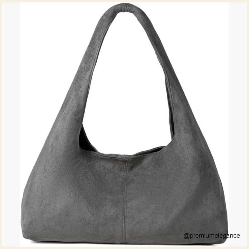 Suede Hobo Shoulder Bag Crossbody Tote Lightweight Foldable Medium